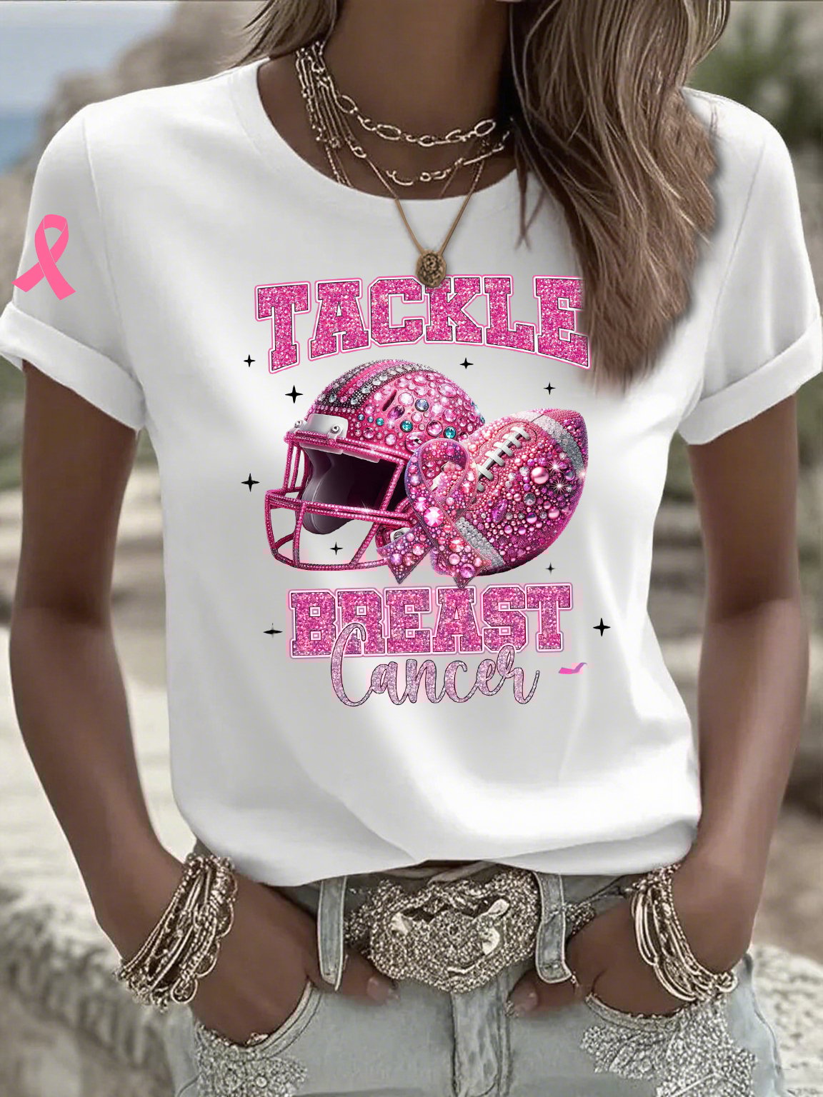 Women's Casual Pink Rugby T-Shirt