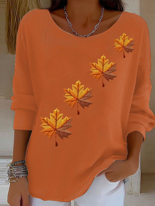 Women's Retro Autumn Maple Leaf Print Sweater