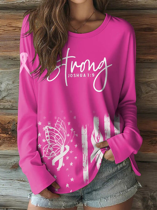 Women's Breast Cancer Awareness Print Casual Long Sleeve T-Shirt