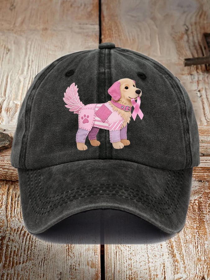 Unisex Pink Dog Pink Ribbon Breast Cancer Awareness Print Baseball Cap