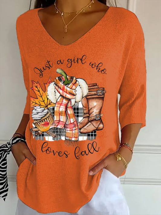 Women's Just A Girl Who Loves Fall Printed T-Shirt
