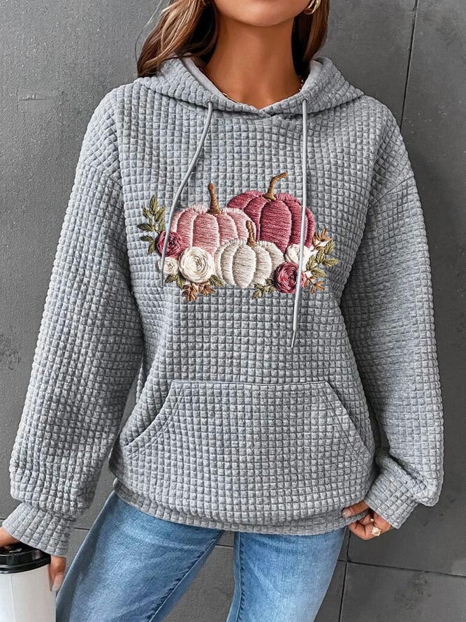 Women's Pink Thanksgiving Pumpkin Print Hoodie