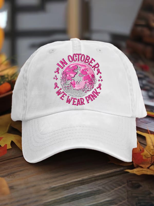 Unisex In October We Wear Pink Witch Breast Cancer Awareness Print Baseball Cap