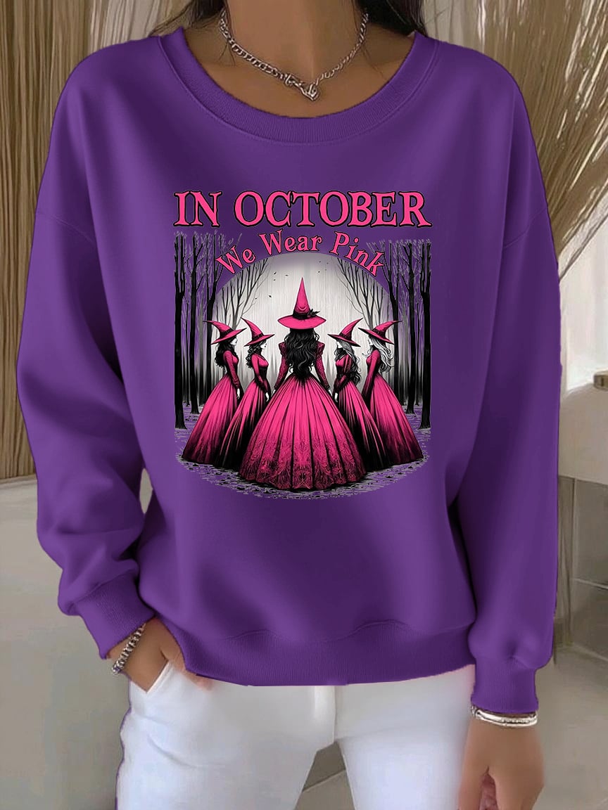 Women's Casual Pink Witch October We Wear Pink Sweatshirt