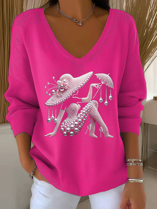 Women's casual pink breast cancer print sweater