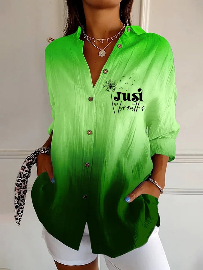 Women's Retro Just Breathe Print Casual Shirt