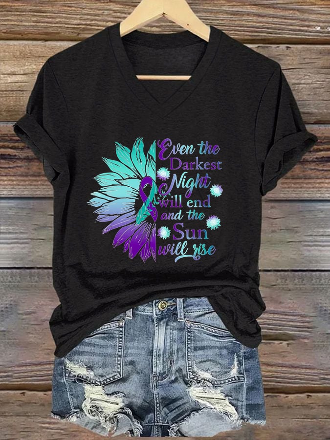 Women's Even The Darkest Night Will End And The Sun Will Rise Print T-Shirt