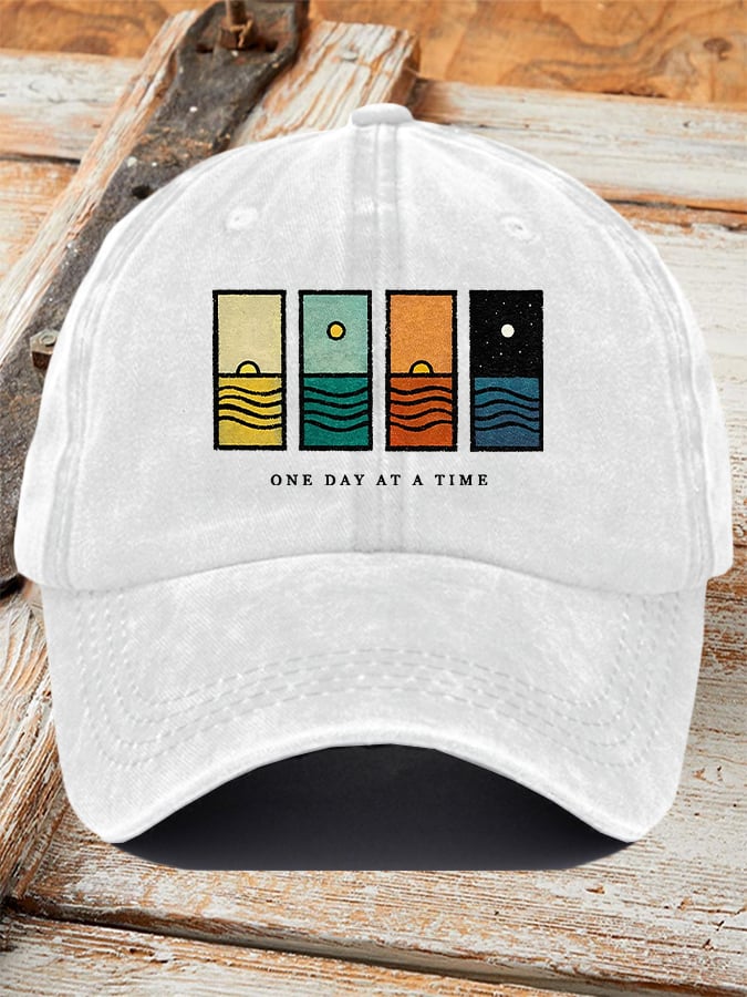Unisex Retro One Day At A Time Print Baseball Cap