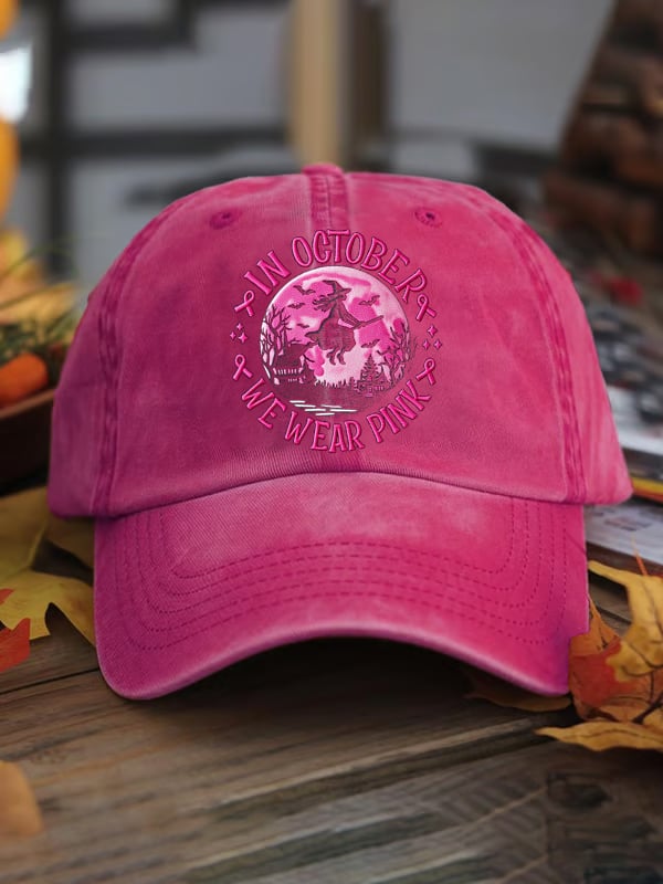 Unisex In October We Wear Pink Witch Breast Cancer Awareness Print Baseball Cap
