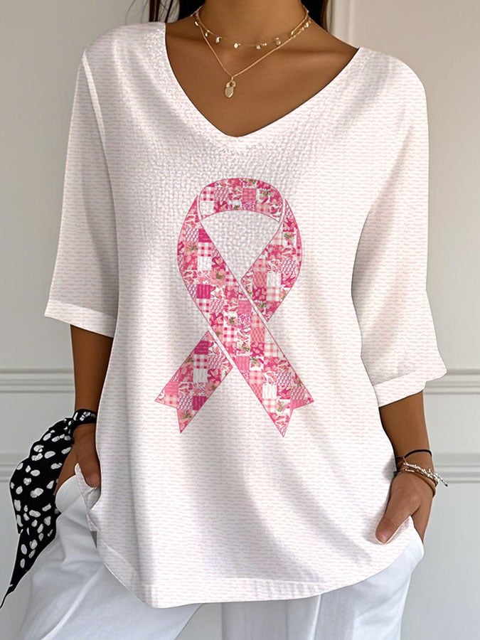Women's Breast Cancer Awareness Print Casual T-shirt