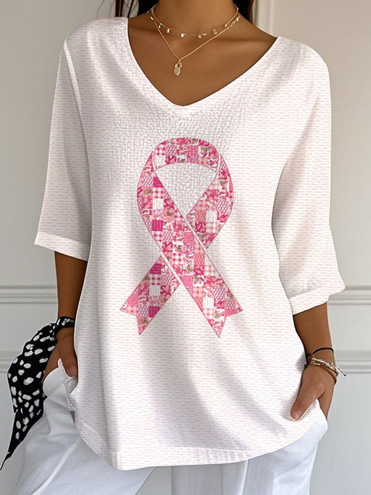 Women's Breast Cancer Awareness Print Casual T-shirt