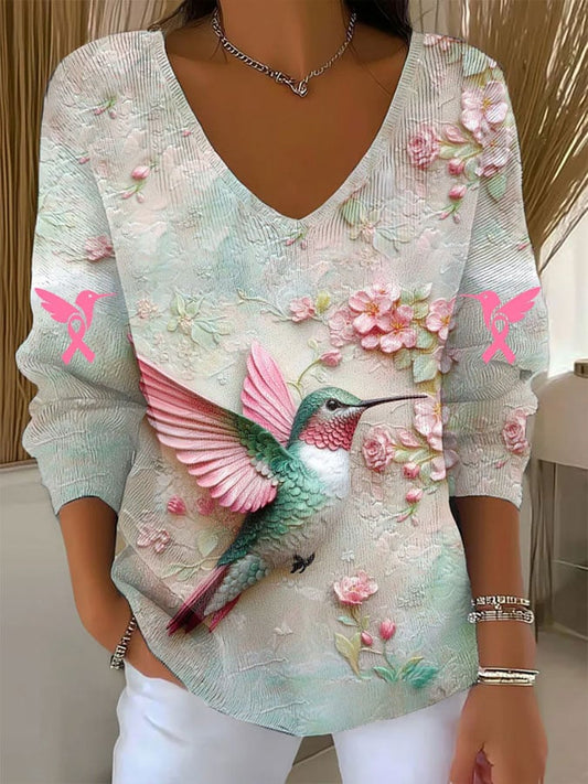 Women's Breast Cancer Print Long Sleeve Top