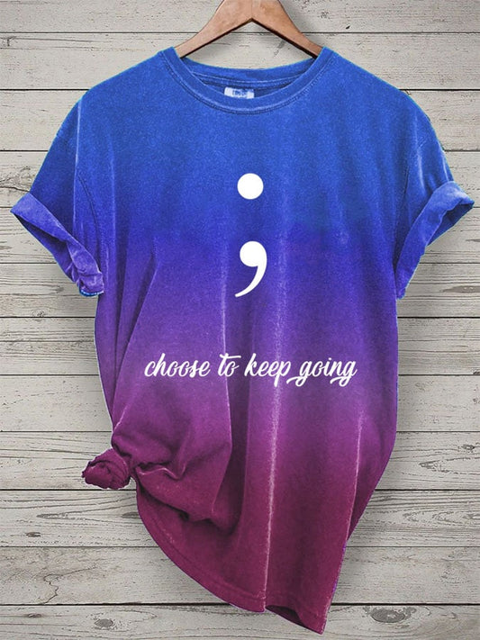 Women's Choose To Keep Going Print Suicide Prevention T-Shirt