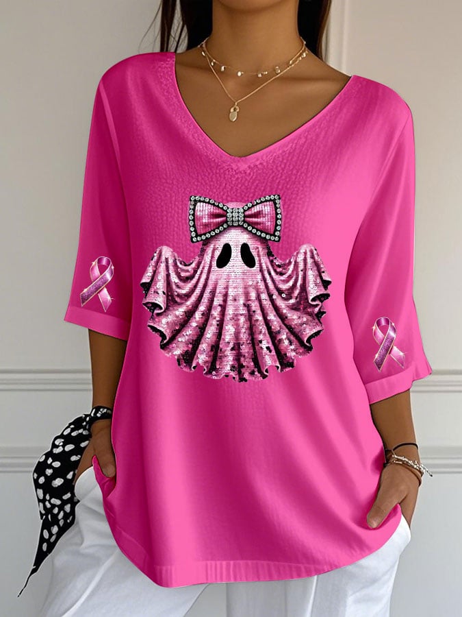Women's Breast Cancer Print Casual T-shirt
