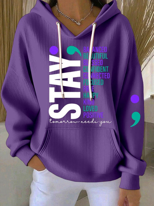 Women's  Mental Health Print Casual Hoodie