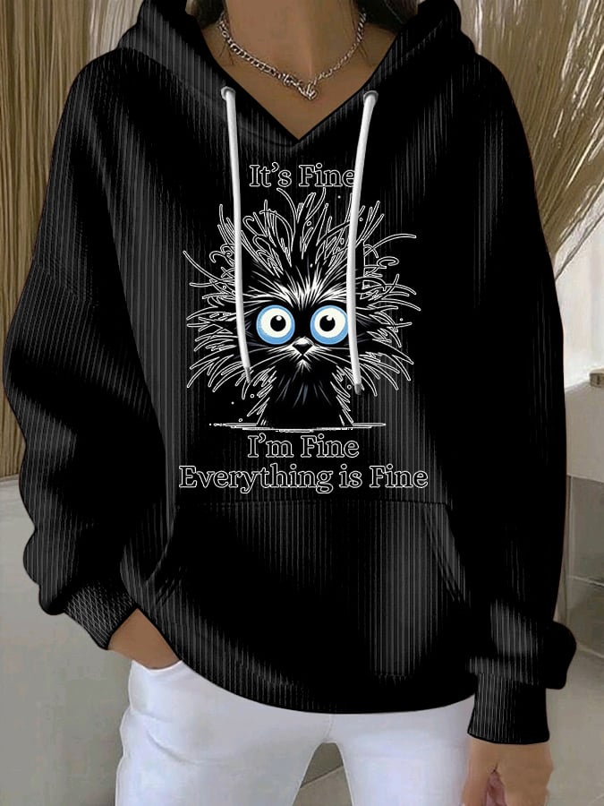 Women's Retro It'S Fine I'M Fine Everything Is Fine Print Casual Hoodie