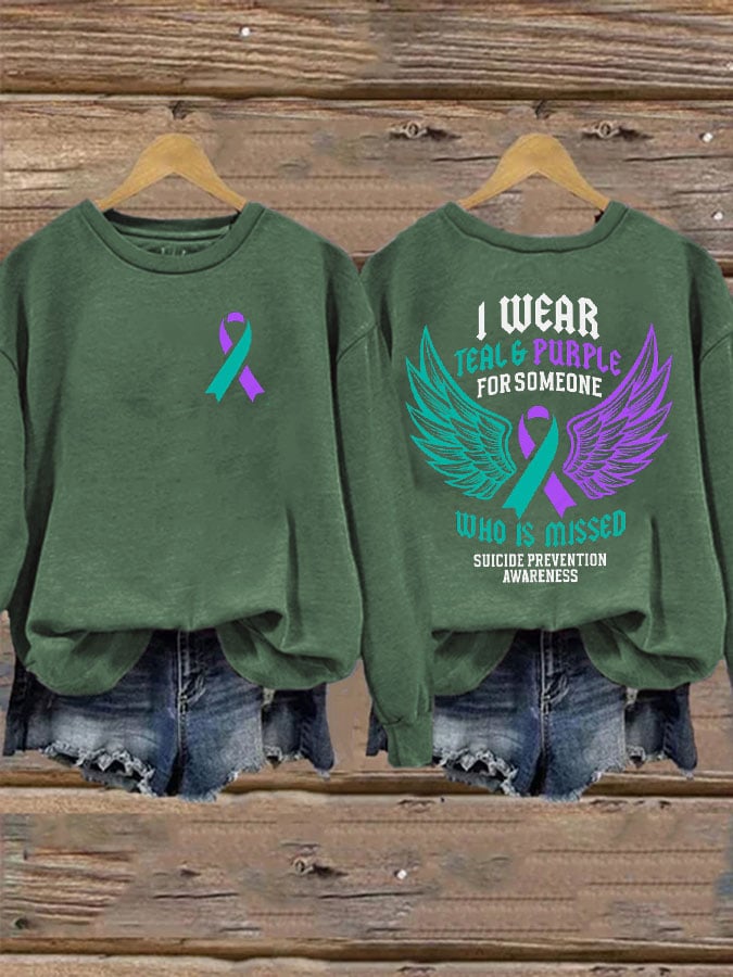 Women's I Wear Teal & Purple For Someone Who Is Missed Printed Sweatshirt