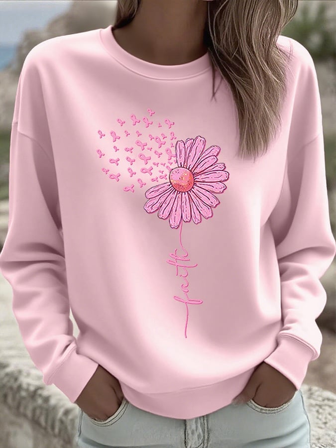 Women's Breast Cancer Faith Print Sweatshirt