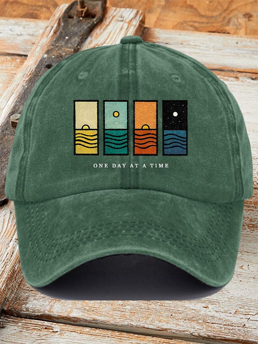 Unisex Retro One Day At A Time Print Baseball Cap
