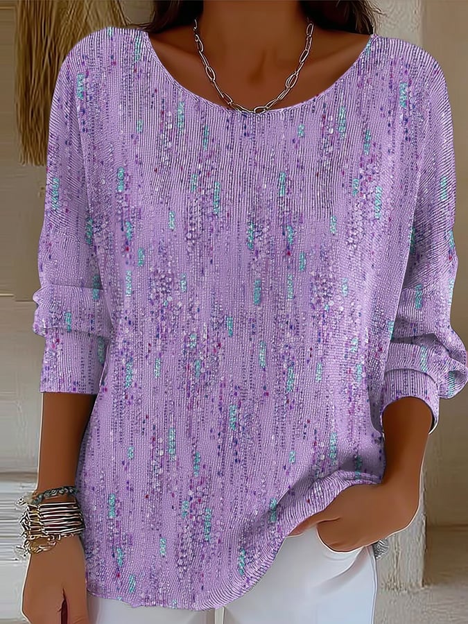 Women's Art Design Printed Corded Fabric Long Sleeve T-Shirt
