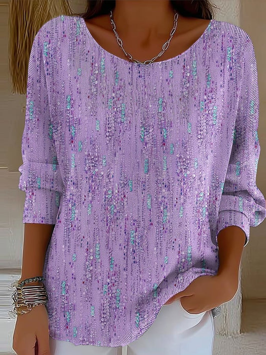 Women's Art Design Printed Corded Fabric Long Sleeve T-Shirt