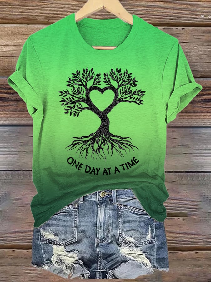 Women's Retro One Day At A Time Printed Casual T-Shirt