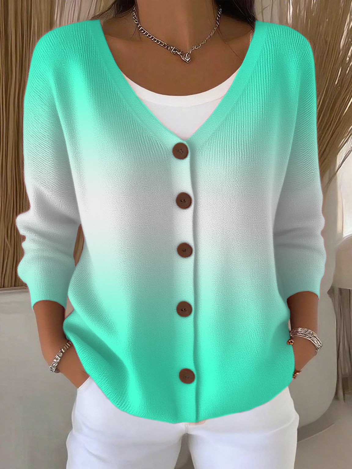 Women's Casual Autumn And Winter Gradient Cardigan
