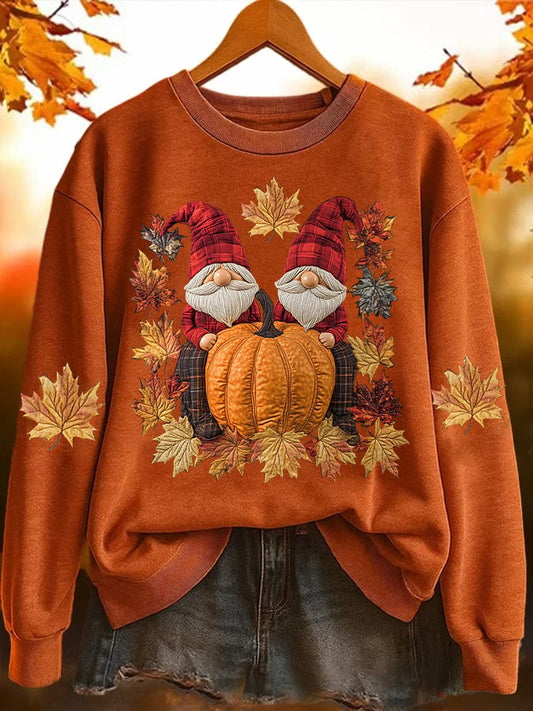 Women'S Gnome Autumn Pumpkin Print Sweatshirt