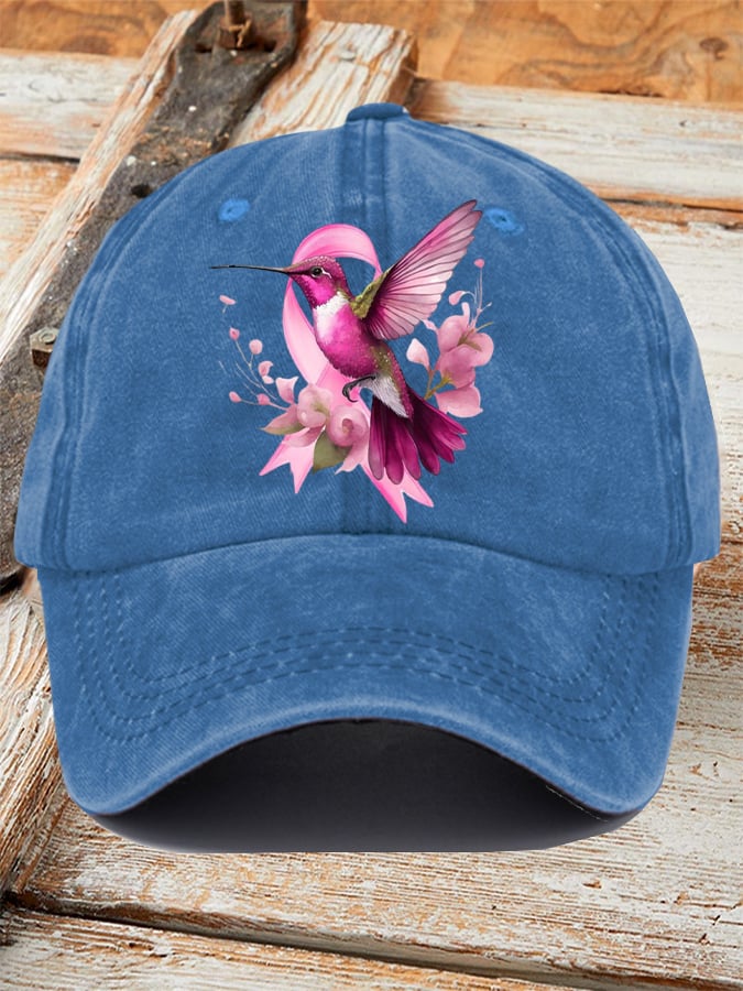 Hummingbird Breast Cancer Awareness Retro Baseball Cap