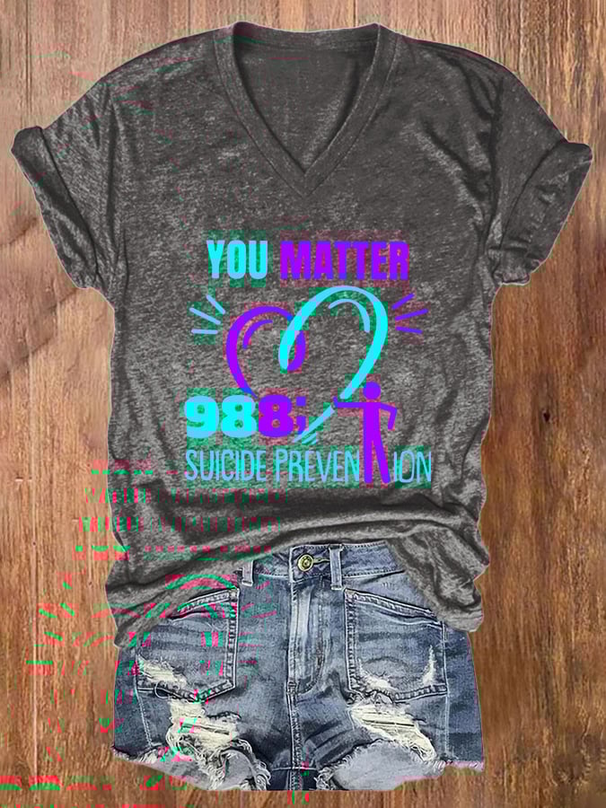 Women's  You Matter 988 Suicide Prevention Print Casual T-Shirt