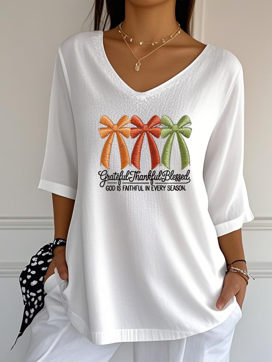 Women's Autumn Style  Print V-Neck T-Shirt