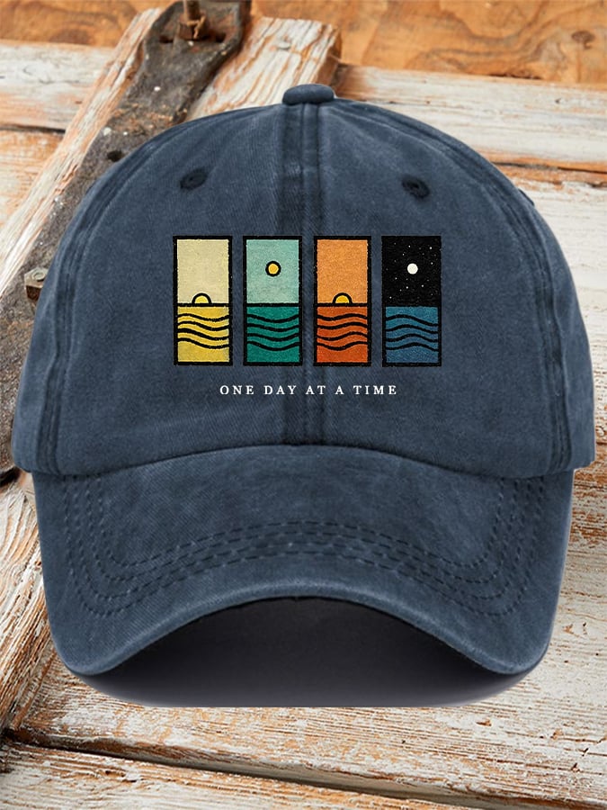 Unisex Retro One Day At A Time Print Baseball Cap