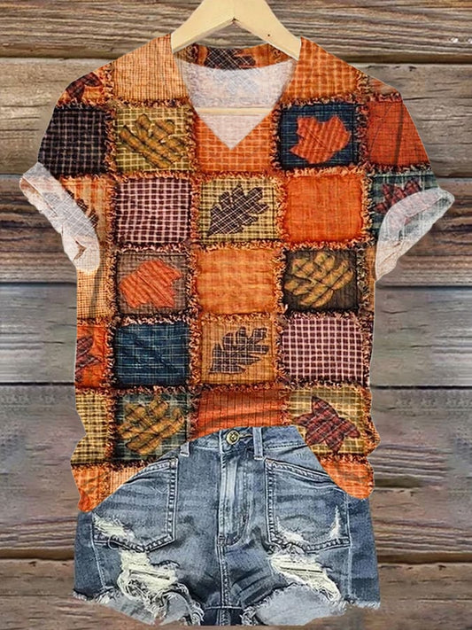 Women's Casual Vintage Autumn Print T-Shirt