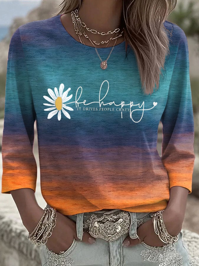 Women's Retro Happy It Drives People Crazy Printed T-Shirt