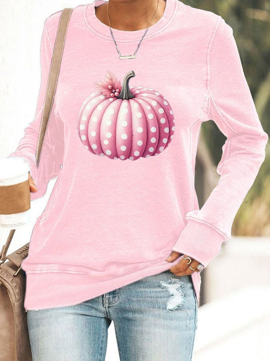 Women's Pink Pumpkin Print Casual Sweatshirt