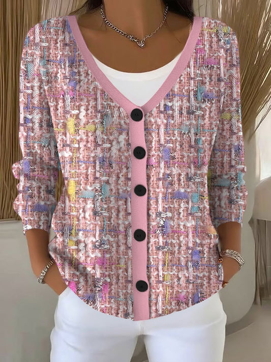 Women's Pink Plaid Print Cardigan
