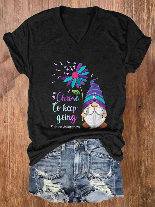 Women's Choose To keep going Suicide Awareness Print Casual T-Shirt