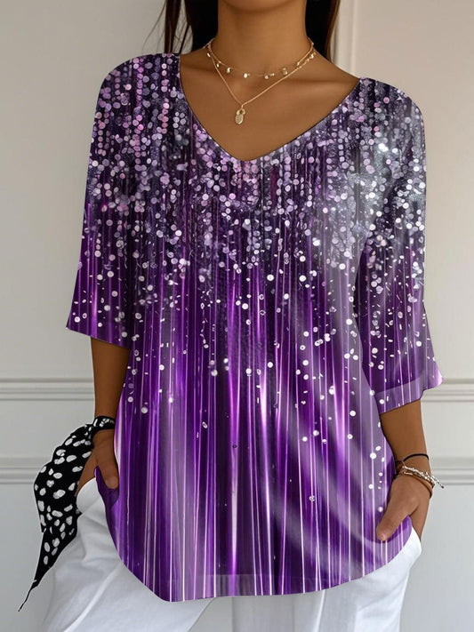 Women's Alzheimer's Awareness Purple sequins Print Casual V-Neck T-Shirt