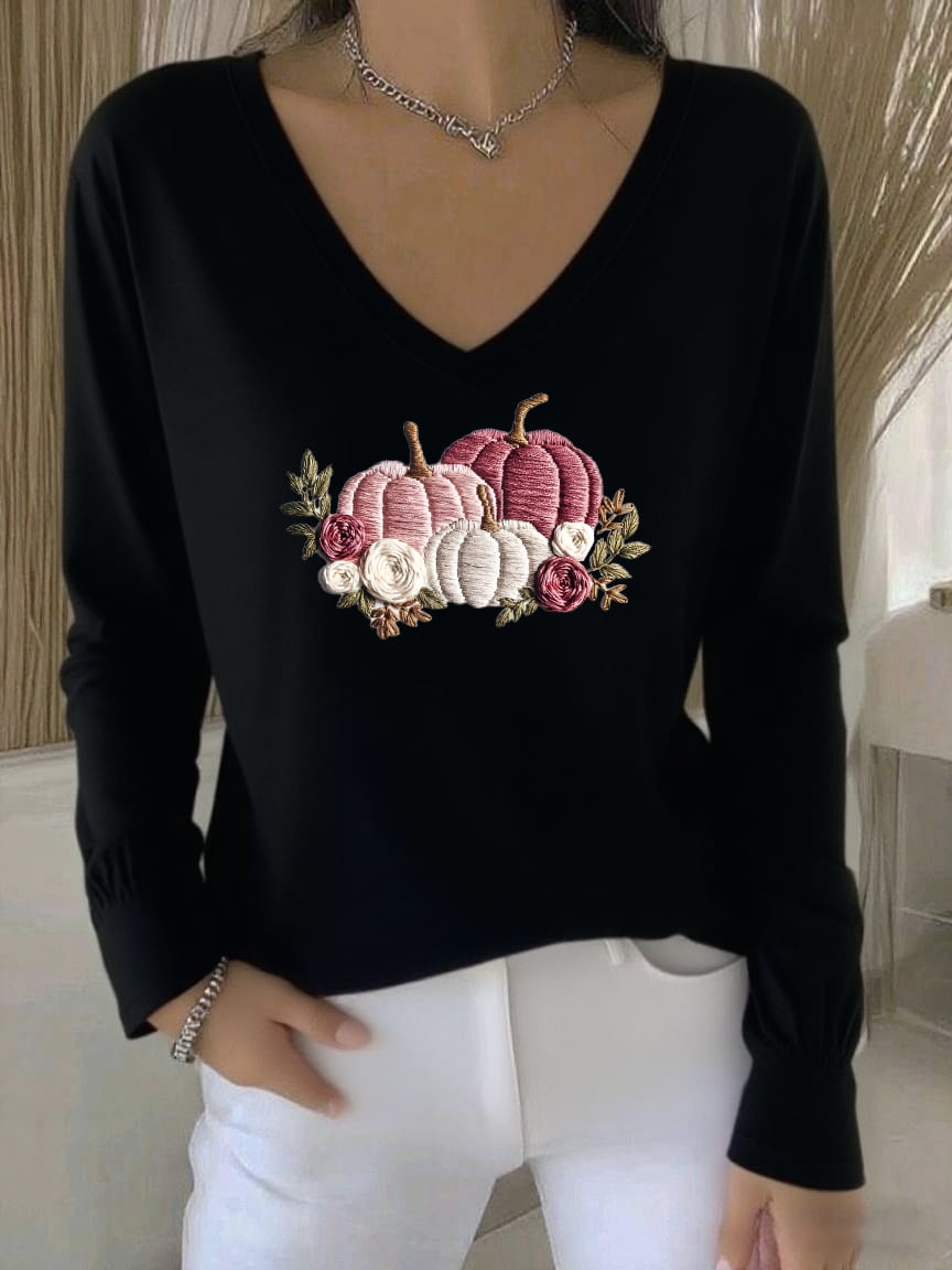 Women's Casual Pink Long-Sleeved T-Shirt