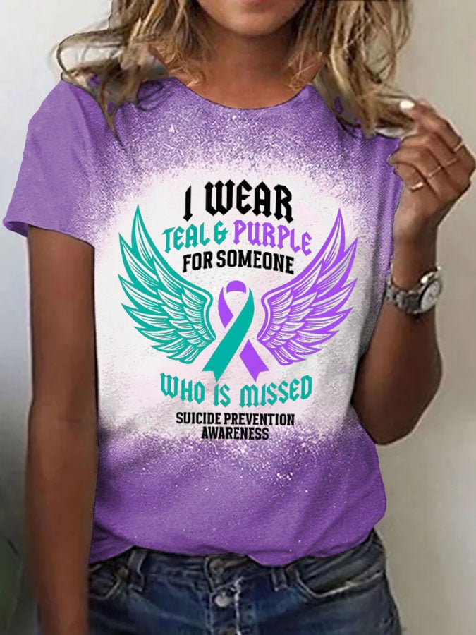 Women's I Wear Teal & Purple For Someone Who Is Missed Printed T-Shirt
