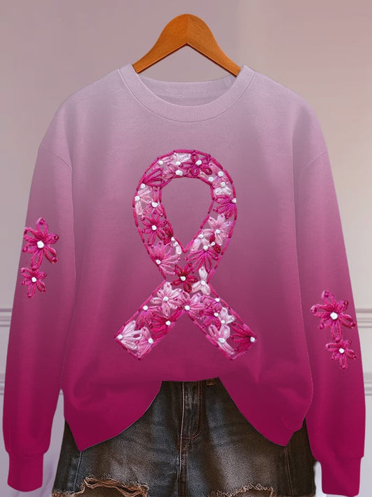 Women's imitation knitted breast cancer print sweatshirt