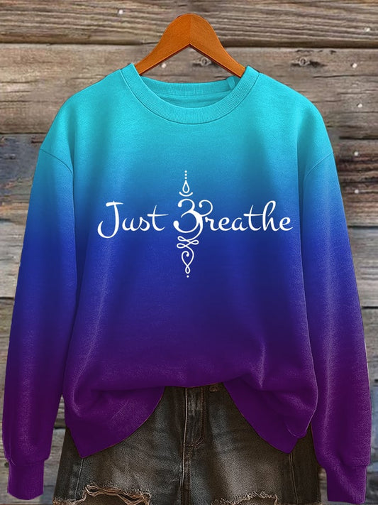 Women's Just Breathe Print Round Neck Sweatshirt