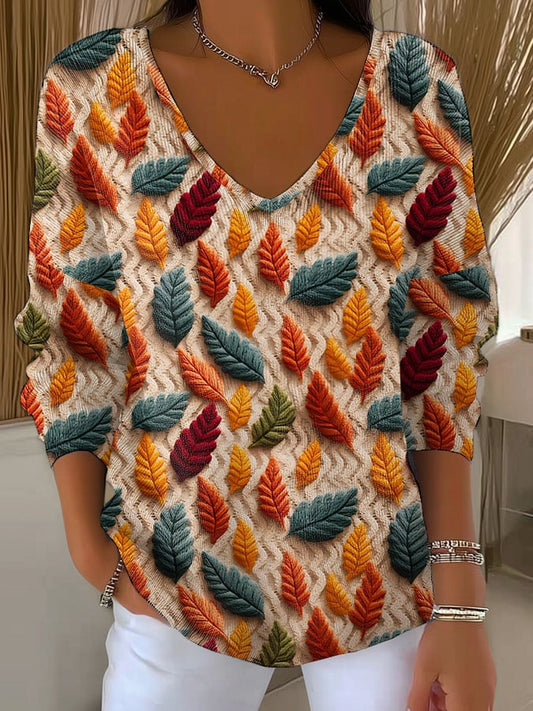 Women's Retro Autumn Maple Leaf Print Sweater
