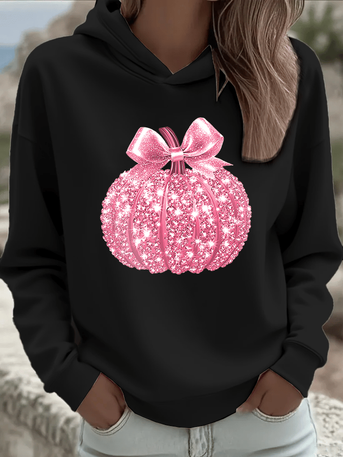 Women's Breast Cancer Sequin Pumpkin Hood Sweatshirt