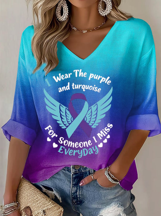 Women's I Wear The purple and Turquoise For Someone I Miss EveryDay Print Casual T-Shirt