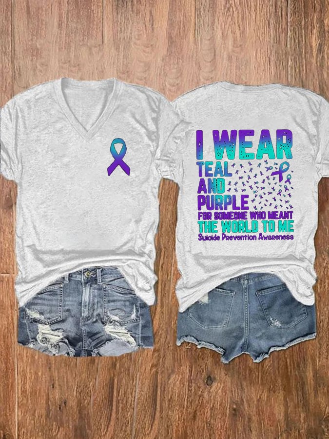 Women's I Wear Teal And Purple For Someone Who Meant The World To Me Print Casual T-Shirt