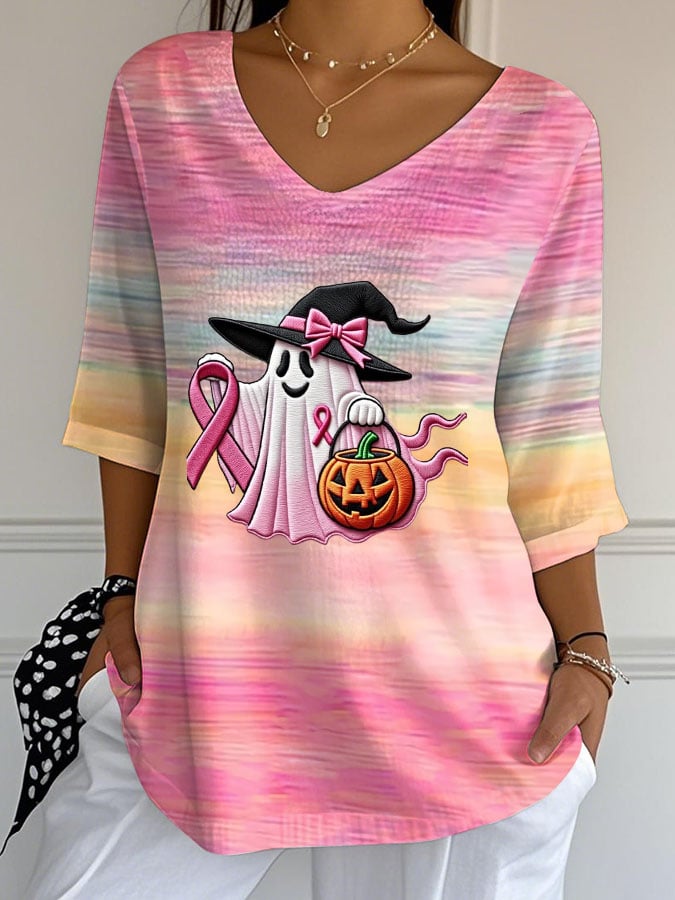 Women's Breast Cancer Awareness Print Casual T-shirt