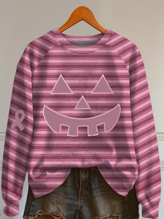 Women's Pumpkin Breast Cancer Print Sweatshirt