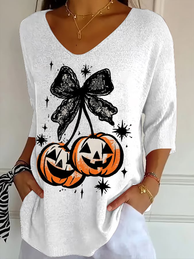 Women's Cherry Pumpkin Printed T-Shirt