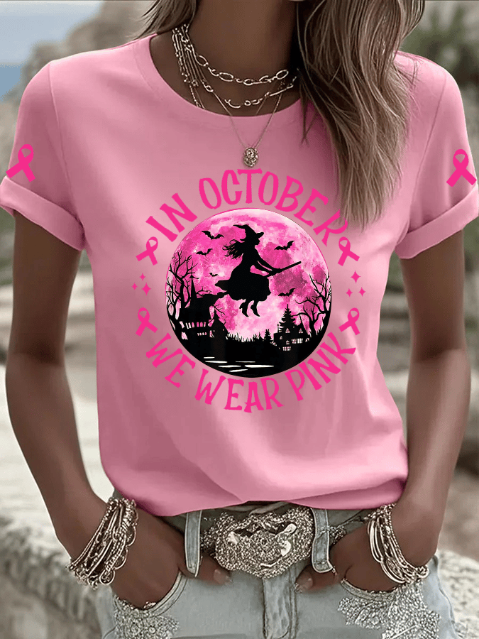 Women's In October We Wear Pink Print Crew Neck T-Shirt